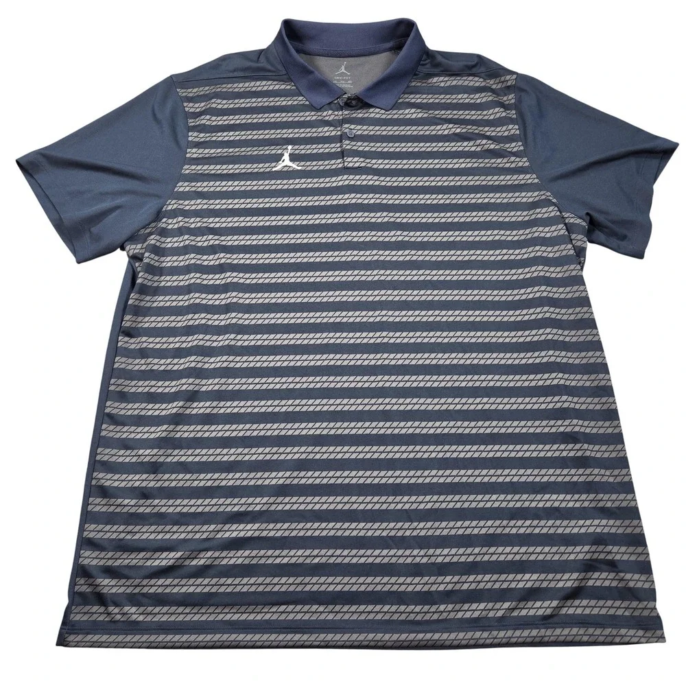 Jordan Polo Shirt Mens 2XL Blue Stripe Dri-FIT Golf Performance FN6924-422